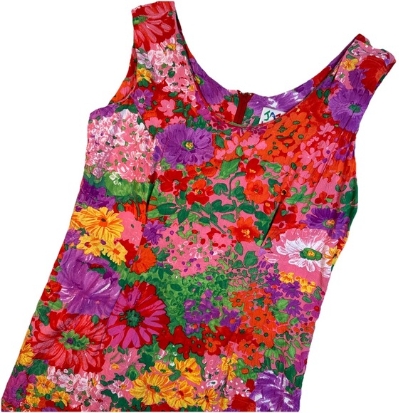 Vtg Jams World In Bloom Sleeveless Floral Back Zip Tropical Sheath Dress Sz L - Picture 1 of 8